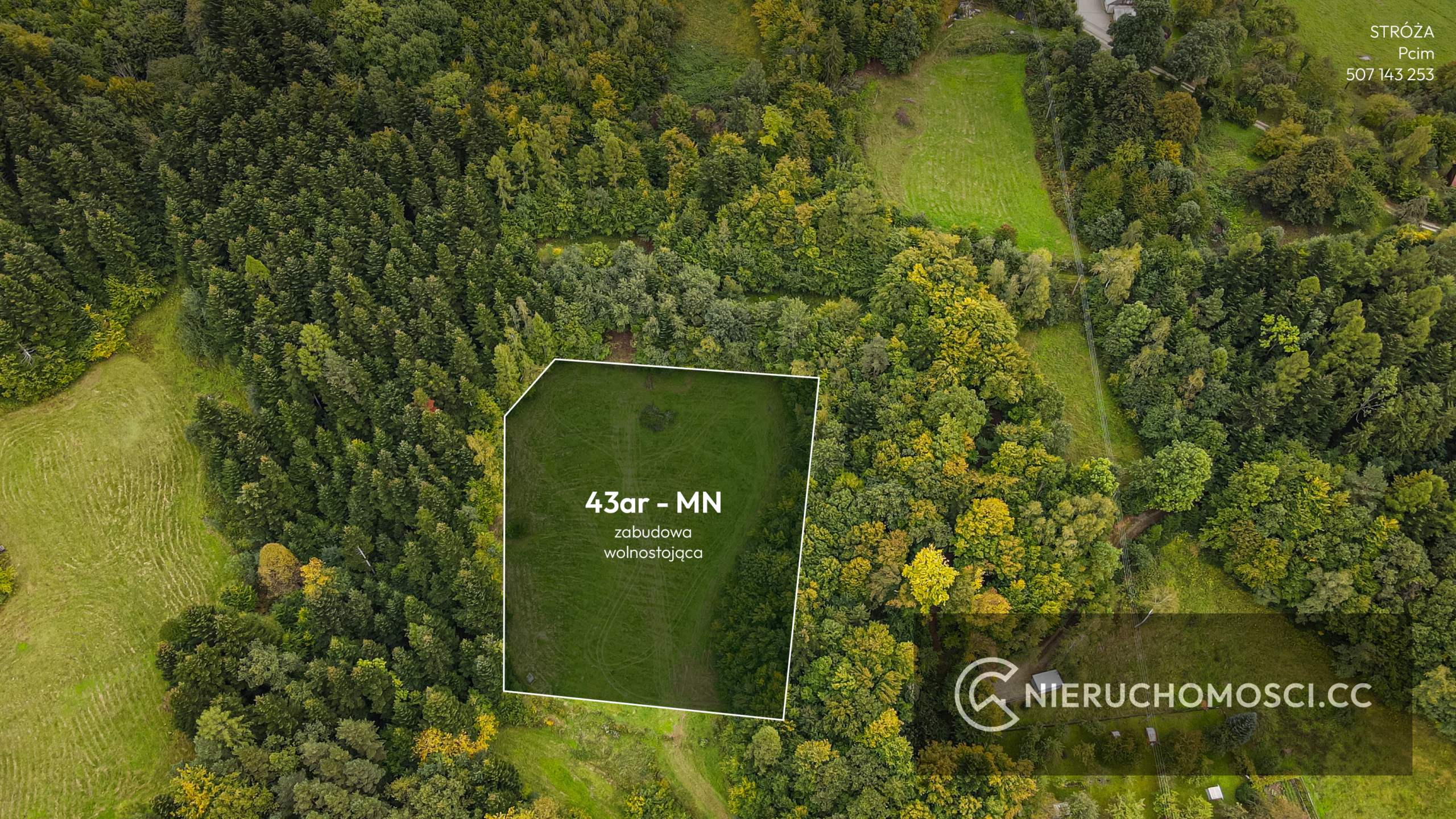DJI_0522 01 Działka budowlana 43 ar – Stróża pod LASEM !